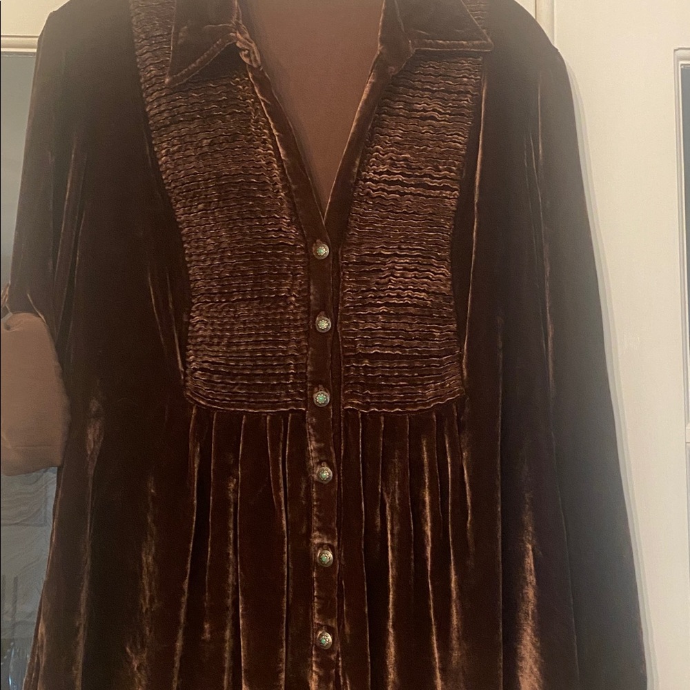 Velvet Button-Up Blouse in Deep Chocolate Brown